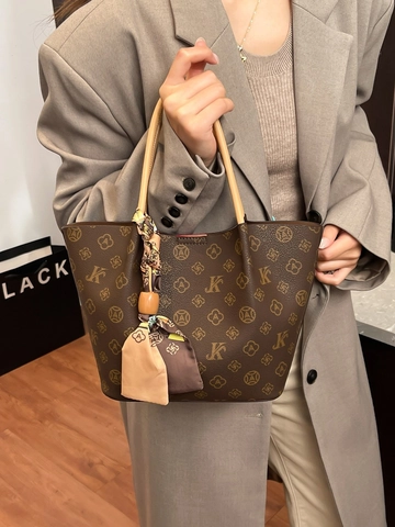 Mode Dames Monogram Print PU Leer Tote Bag Grote Capaciteit Bucket Schoudertas Met Zijden Sjaal Voor Dagelijks Gebruik