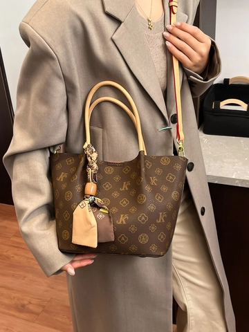 Mode Dames Monogram Print PU Leer Tote Bag Grote Capaciteit Bucket Schoudertas Met Zijden Sjaal Voor Dagelijks Gebruik
