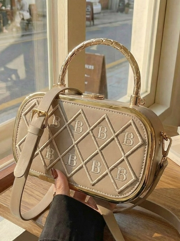 Mode Retro Doorgestikte PU Leer Kleine Vierkante Tas Elegante Gouden Handvat Schouder Crossbody Doos Tas Handtas Voor Vrouwen