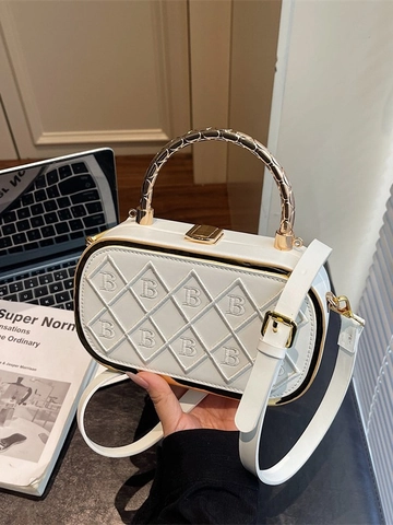 Mode Retro Doorgestikte PU Leer Kleine Vierkante Tas Elegante Gouden Handvat Schouder Crossbody Doos Tas Handtas Voor Vrouwen