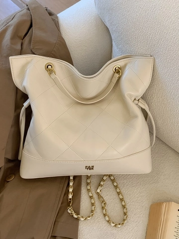 Borsa Tote Trapuntata di Grande Capacità Minimalista per Donna Borsa a Tracolla con Catena a Rombi Retrò in Pelle PU Morbida