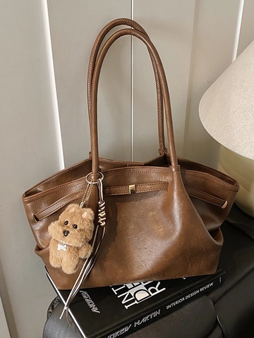 Women Large Capacity PU Leather Tote Bag Fashion Pleated Vintage Shoulder Bag Underarm Handbag With Magnetic Buckle Daily Commuting Bag