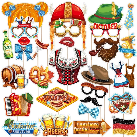 Accesorios Photocall Oktoberfest Divertido Festival Cerveza Bávara Máscara Bigote Jarra Cerveza Bretzel Decoración Fiesta