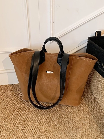 Borsa Tote Grande Capacità in Pelle PU Vintage Minimalista Donna Borsa a Spalla Con Fibbia in Metallo Argentato Quotidiana