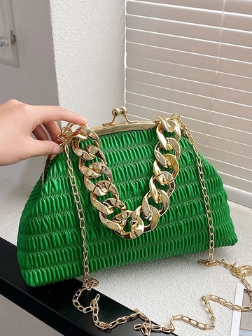 Sac Nuage à la Mode en Cuir PU Froncé pour Femmes Sac Bandoulière Rétro avec Poignée en Grosse Chaîne Dorée et Fermoir Kiss-Lock