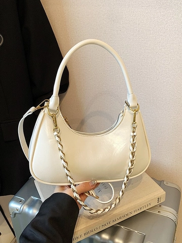 Bolso Hobo de Cuero PU Retro para Mujer Bolso de Hombro Dumpling de Color Sólido con Decoración de Cadena Bolso de Bandolera Moda Casual