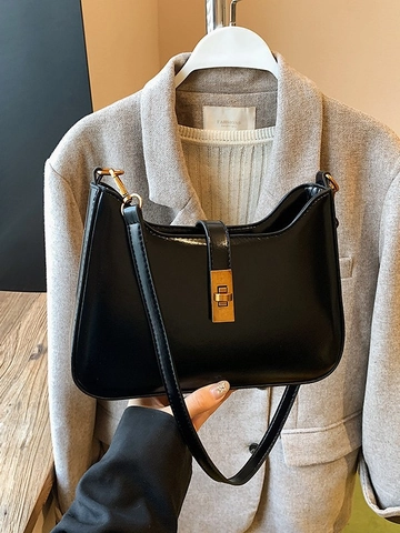 Bolso de Hombro de Axila de Cuero PU Minimalista para Mujer Bolso de Mano Vintage Color Sólido Con Cierre de Metal