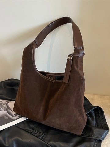 Bolso Tote Minimalista de Franela de Gran Capacidad para Mujer Bolso de Hombro Hobo Vintage Elegante Color Sólido Diario