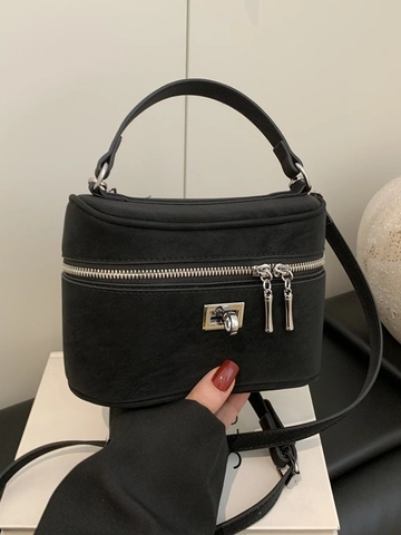 Vintage Women PU Leather Boxy Handbag Fashion Solid Color Square Crossbody Bag With Silver Hardware Zipper Shoulder Bag
