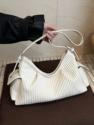 Sac à Épaule en Cuir PU Plissé Mode pour Femmes Grande Capacité Tote Crossbody Sac Sous le Bras Poches Latérales Navette