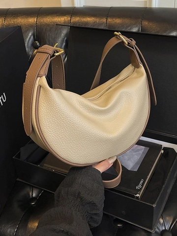 Retro Weiches PU-Leder Sichel Hobo-Tasche Große Kapazität Achselhöhlentasche Für Damen Straßentrend Litschimuster Umhängetasche