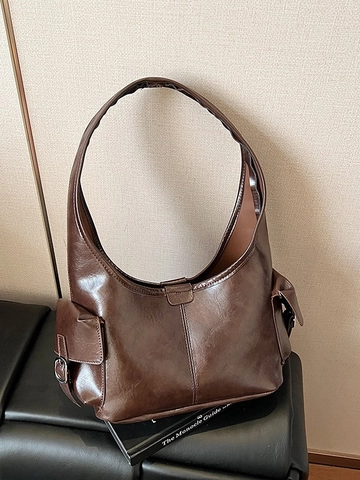 Borsa Sottobraccio Hobo in Pelle PU Retro per Donna Grande Capacità Tote Borsa a Tracolla Con Tasche Laterali Pendolare Moda Urbana