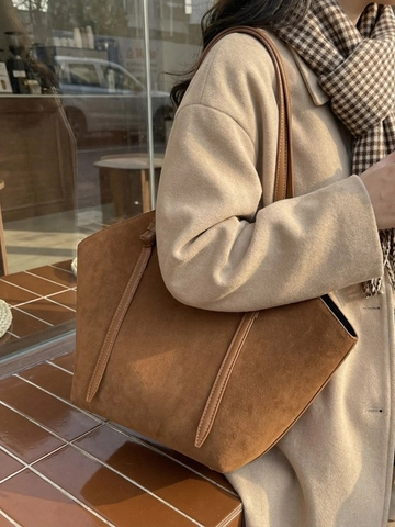 Bolso Tote de PU de Gran Capacidad Minimalista Vintage Para Mujer Bolso de Hombro Casual Retro Color Sólido Set