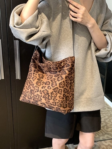 Grote Capaciteit Luipaardprint Tote Bag PU Leer Modieuze Schoudertas Crossbody Tas Voor Dames Casual Dagelijks Woon-werkverkeer