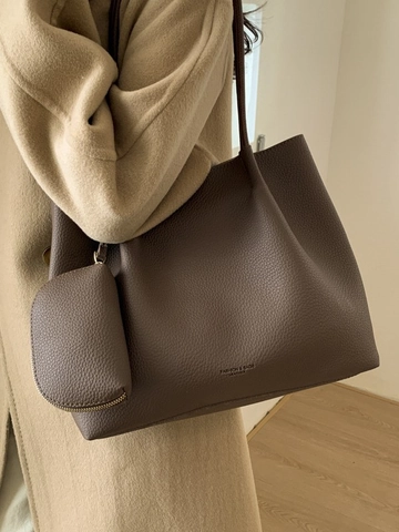 Ensemble Sac Fourre-tout en Cuir PU Grande Capacité Avec Pochette Assortie Motif Litchi Rétro Sac à Main Femme