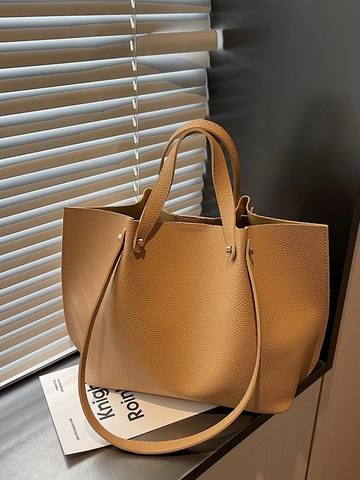 Sac Cabas Femme Grande Capacité Minimaliste en Cuir PU Grainé Sac à Main d'Épaule Bureau Avec Fermeture à Boucle Magnétique