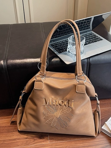 Borsa Tote da Donna in Pelle PU Grande Capacità Moda Pendolare Borsa a Tracolla Con Ricamo a Margherita e Anelli in Metallo