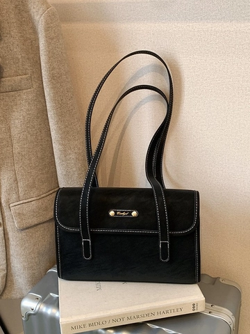 Vintage PU Leder Damen Schultertasche Kontrastnaht Pendler Tote Handtasche Elegante Maillard Farbe Achselhöhle Tasche Büro Dame Lässige Mode Tasche
