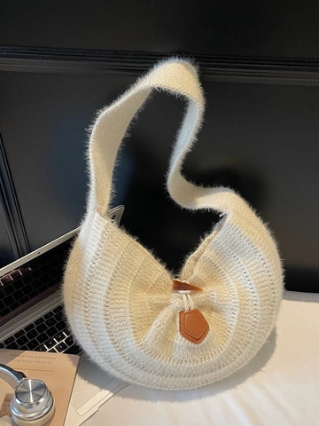 Elegante Borsa in Maglia da Donna con Morbida Texture Peluche e Chiusura Retrò Moda Quotidiana Minimalista Autunno Inverno