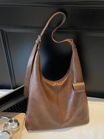 Vintage Damen Einkaufstasche Aus PU Leder Mit Großer Kapazität Schlichte Pendler Hobo Umhängetasche Mit Anhänger Casual Handtasche