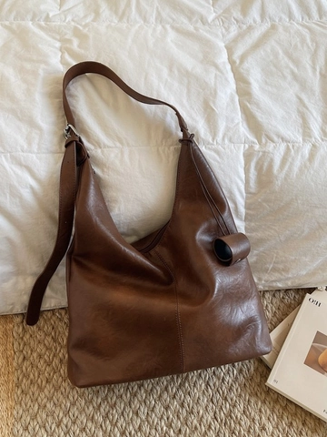 Vintage Damen Einkaufstasche Aus PU Leder Mit Großer Kapazität Schlichte Pendler Hobo Umhängetasche Mit Anhänger Casual Handtasche