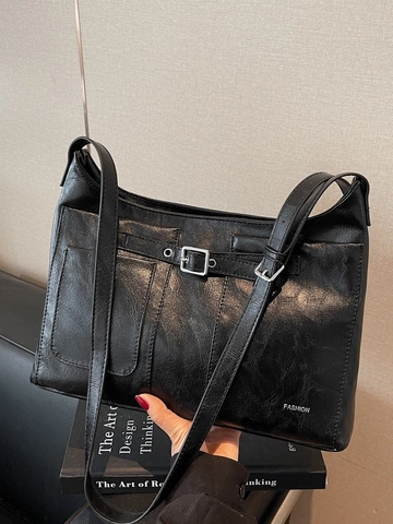 Bolso Bandolera de Cuero PU de Gran Capacidad Vintage para Mujer Retro Color Sólido Tote Bolso de Hombro Moda Bolso