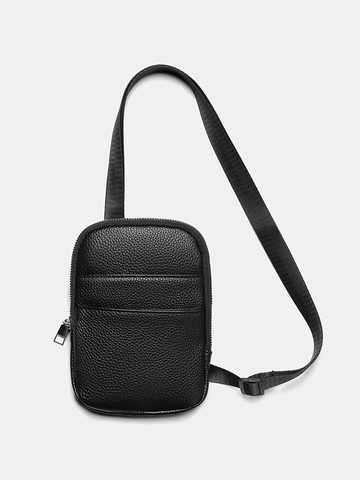 Sac Bandoulière Décontracté en Cuir PU Motif Litchi pour Femmes Petit Sac de Téléphone Portable Sac à Épaule Léger Noir