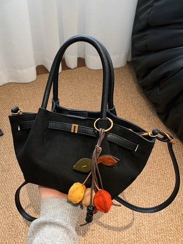 Bolso de Mano de PU Esmerilado Retro para Mujer Color Sólido Estilo Coreano Bolso de Hombro Con Adorno de Hoja Bolso Tote