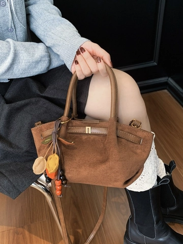 Bolso de Mano de PU Esmerilado Retro para Mujer Color Sólido Estilo Coreano Bolso de Hombro Con Adorno de Hoja Bolso Tote