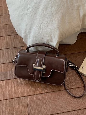Retro Minimalist PU Leather Square Shoulder Bag For Women Vintage Crossbody Handbag With Silver Buckle Chic Elegant Daily Satchel