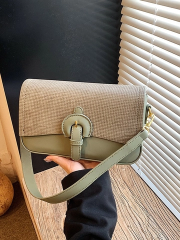 Piccola Borsa a Spalla Quadrata in Pelle PU Minimalista per Donna Texture Intrecciata Fibbia in Metallo Borsa a Tracolla Moda Inverno