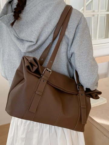 Large Capacity Women PU Leather Lychee Pattern Tote Bag Minimalist Solid Color Casual Work Shoulder Handbag Fashion Bag