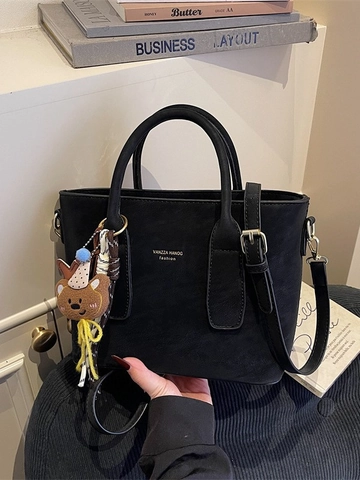 Bolso de Mano Minimalista de Terciopelo para Mujer Retro Color Sólido Con Colgante de Oso Correa Ajustable Bolso Bandolera de Invierno