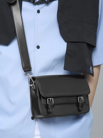 Women Casual PU Leather Crossbody Bag Vintage Small Square Bag With Double Buckle Retro Flap Shoulder Bag Urban Messenger Bag
