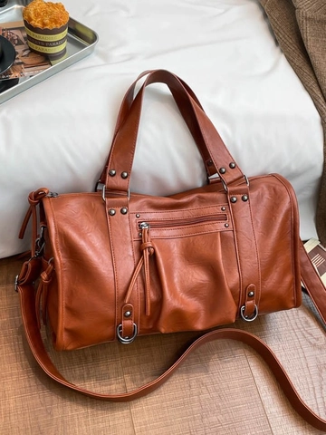 Bolso Tote de Cuero PU Retro Gran Capacidad Remaches Borla Bolso Boston Moda Street Style Bolso de Hombro Mujer