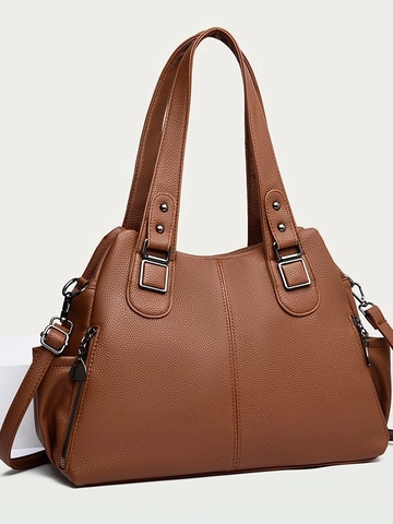 Borsa Tote da Donna in Pelle PU di Moda Grande Capacità Motivo Litchi Borsa a Tracolla Elegante Versatile per Ufficio Quotidiano