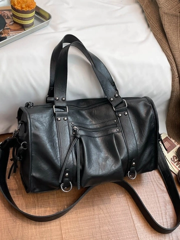 Bolso Tote de Cuero PU Retro Gran Capacidad Remaches Borla Bolso Boston Moda Street Style Bolso de Hombro Mujer