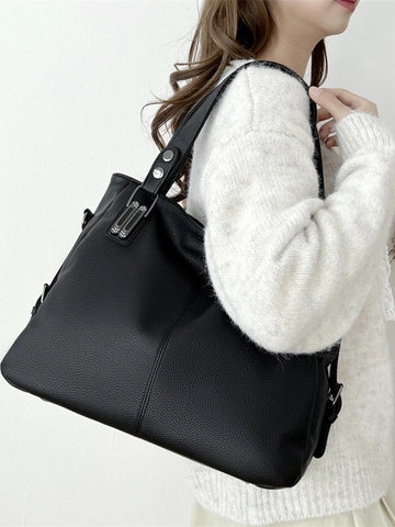 Borsa Tote da Donna in Pelle PU di Moda Grande Capacità Motivo Litchi Borsa a Tracolla Elegante Versatile per Ufficio Quotidiano