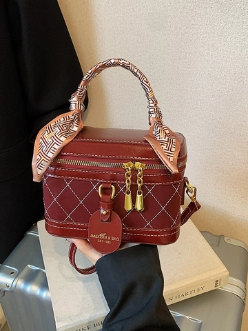 Damen Retro PU Leder Box Tasche Rautenmuster Quilt Umhängetasche Seidenschal Griff Handtasche Mode Umhängetasche