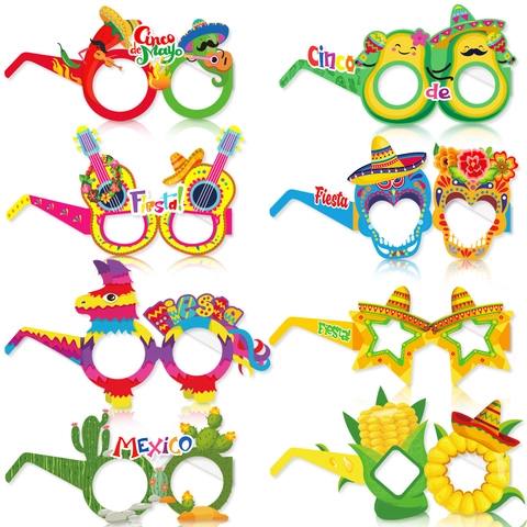Lunettes En Papier Pour Fête Mexicaine Décoration Cinco De Mayo Accessoires Photo Créatifs En Piment Cactus Pour Fournitures De Festival De Carnaval Fiesta