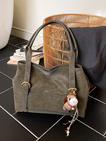 Vintage PU Leder Große Kapazität Tragetasche Für Damen Mit Pferdeanhänger Kontrastnähte Schultertasche Für Pendeln Schule