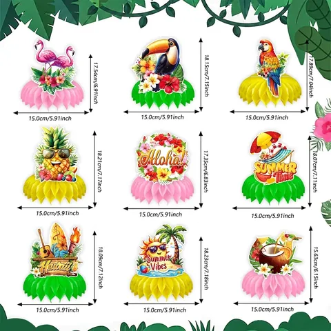 Hawaiian Party Honeycomb Centerpieces Tropical Flamingo Pineapple Parrot Table Decorations For Summer Birthday Decor