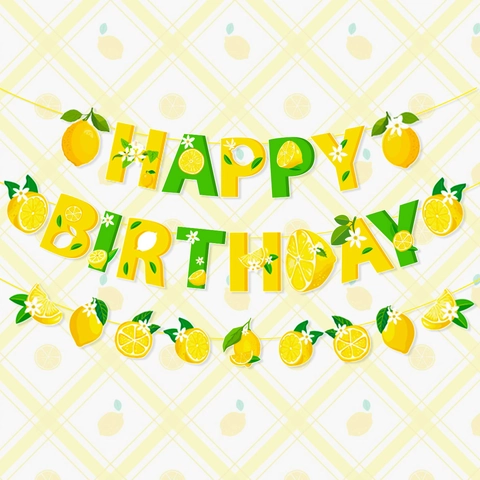 Decorazioni per Feste di Compleanno a Tema Limone Banner Happy Birthday in Cartoncino Bianco Cake Topper in Stile Estivo