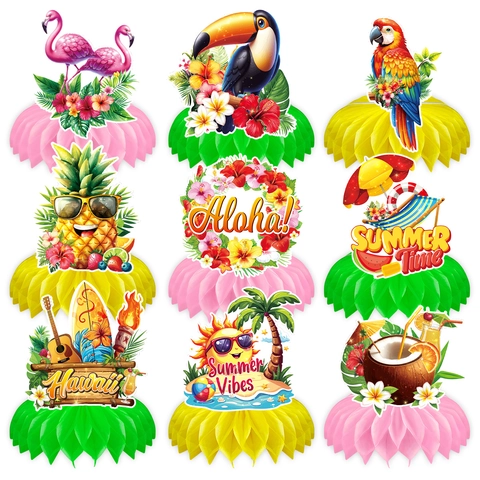 Hawaiian Party Honeycomb Centerpieces Tropical Flamingo Pineapple Parrot Table Decorations For Summer Birthday Decor