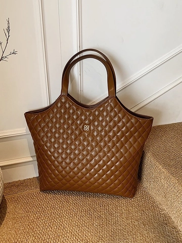 Damen Große Kapazität Gesteppte Tote Bag PU Leder Schultertasche Mode Gittermuster Büro Pendeln Handtasche Für Damen