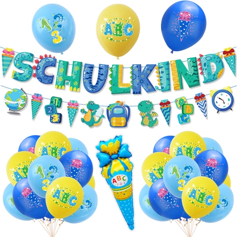 Allemand Schulkind Décorations de Fête de Rentrée Ballons en Latex Bannière en Carton Dessin Animé Dinosaure Sirène Fournitures