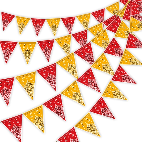 Decorazioni Festa Tema Cowboy Occidentale Banner Compleanno Gagliardetto Paisley Bandana Bandierine Triangolari Rosse Gialle