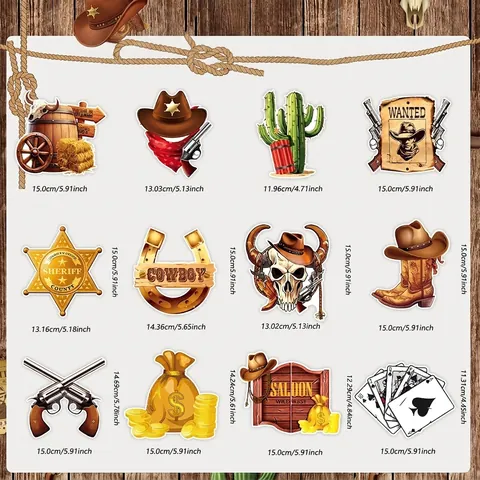 Decorazioni Appese a Spirale per Festa di Compleanno a Tema Western Cowboy Cartoncino Distintivo Sceriffo Cactus Spirali PVC