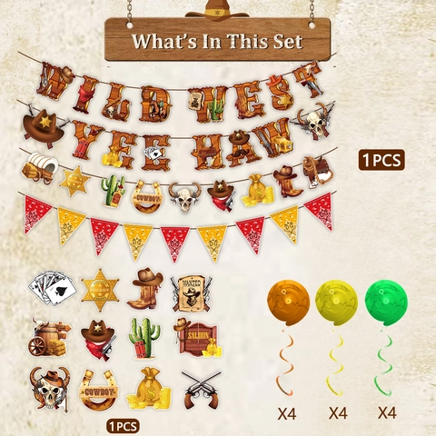 Decorazione Festa Compleanno Western Cowboy Wild West Banner Yee Haw Ghirlanda Sceriffo Cactus Cappello Cowboy Spirali Appese
