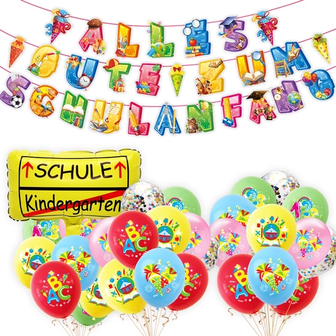 Set Decorazioni Festa Inizio Scuola Tedesco Alles Gute Zum Schulanfang Banner Palloncini in Lattice Alluminio Celebrazione